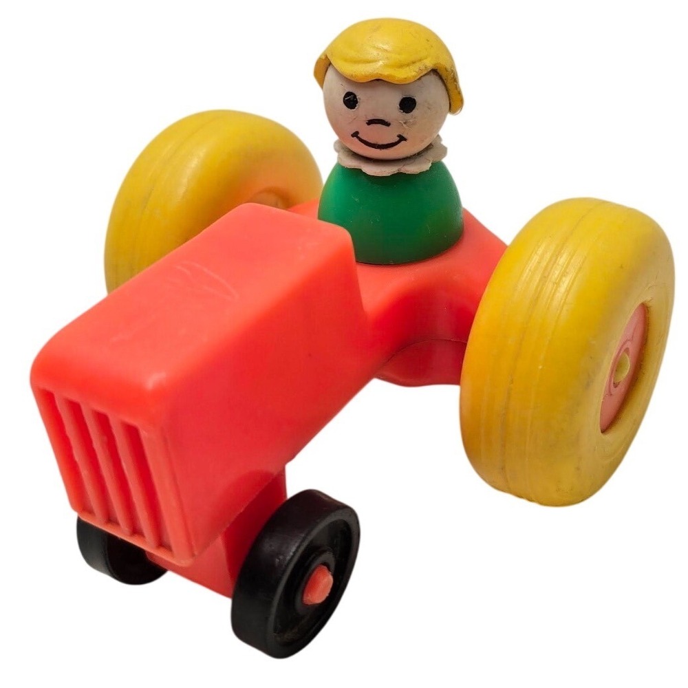 Fisher Price Vintage Little People Red Farm Tractor Boy Figure Toy Red Yellow